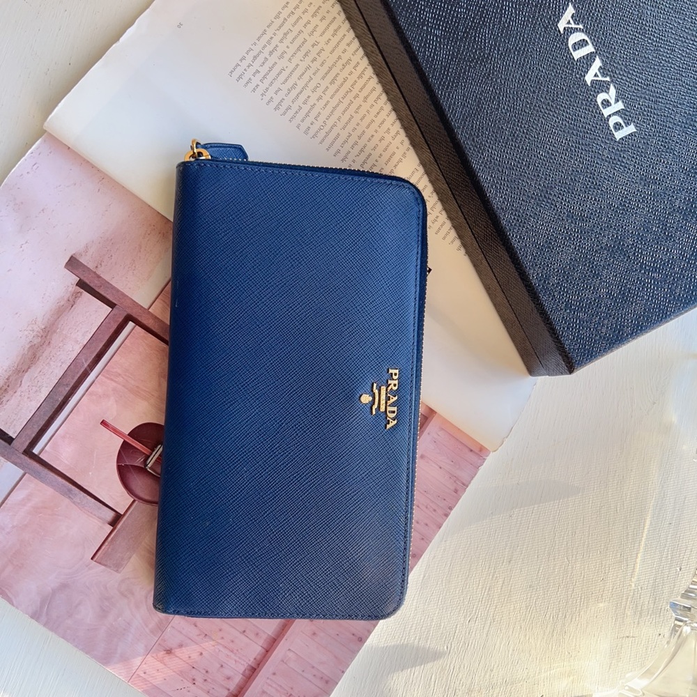Prada Saffiano Metal Lux Leather Bluette Wallet